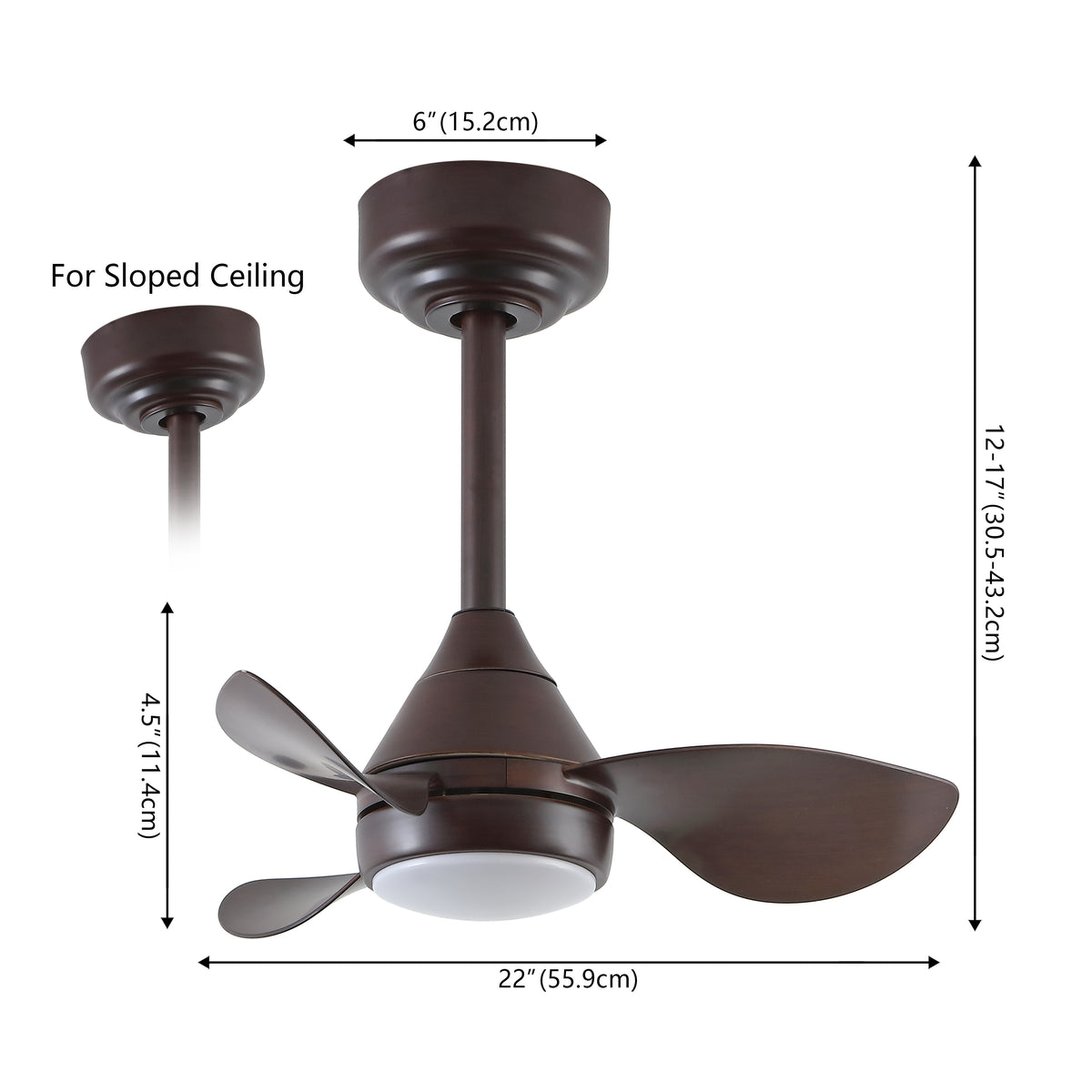 Albini 22" Contemporary Minimalist 6-Speed Metal Mobile-App/Remote-Controlled Dimmable Smart Integrated LED Ceiling Fan