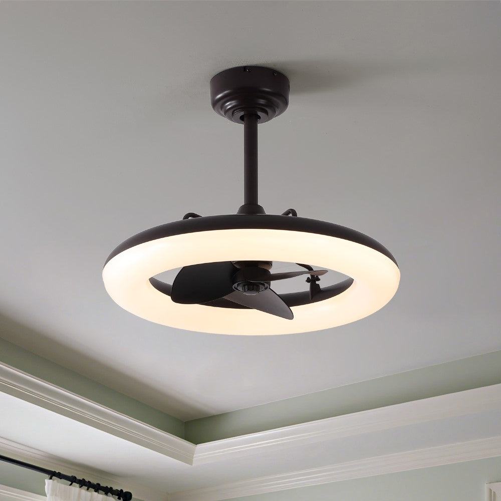 Bhavu 21.5" Contemporary Minimalist 3-Speed Metal Mobile-App/Remote-Controlled Dimmable Smart Integrated LED Ceiling Fan