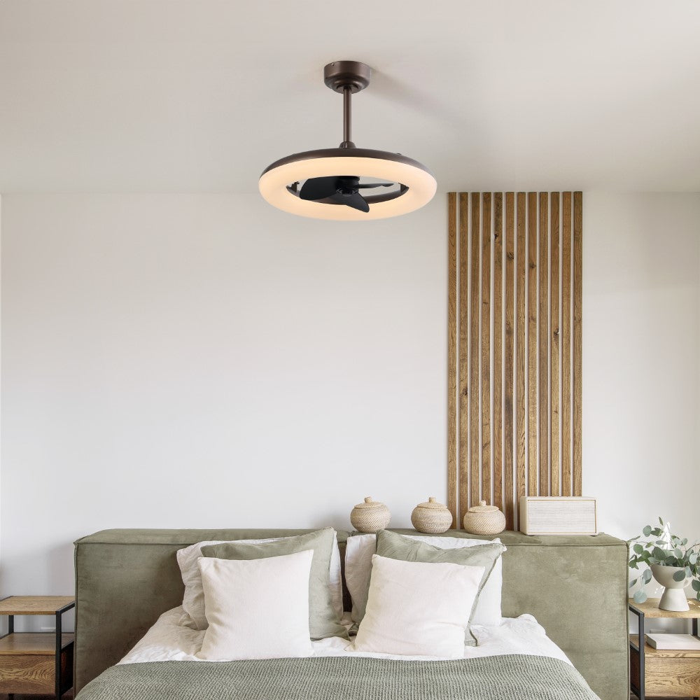 Bhavu 21.5" Contemporary Minimalist 3-Speed Metal Mobile-App/Remote-Controlled Dimmable Smart Integrated LED Ceiling Fan