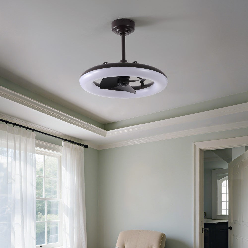 Bhavu 21.5" Contemporary Minimalist 3-Speed Metal Mobile-App/Remote-Controlled Dimmable Smart Integrated LED Ceiling Fan