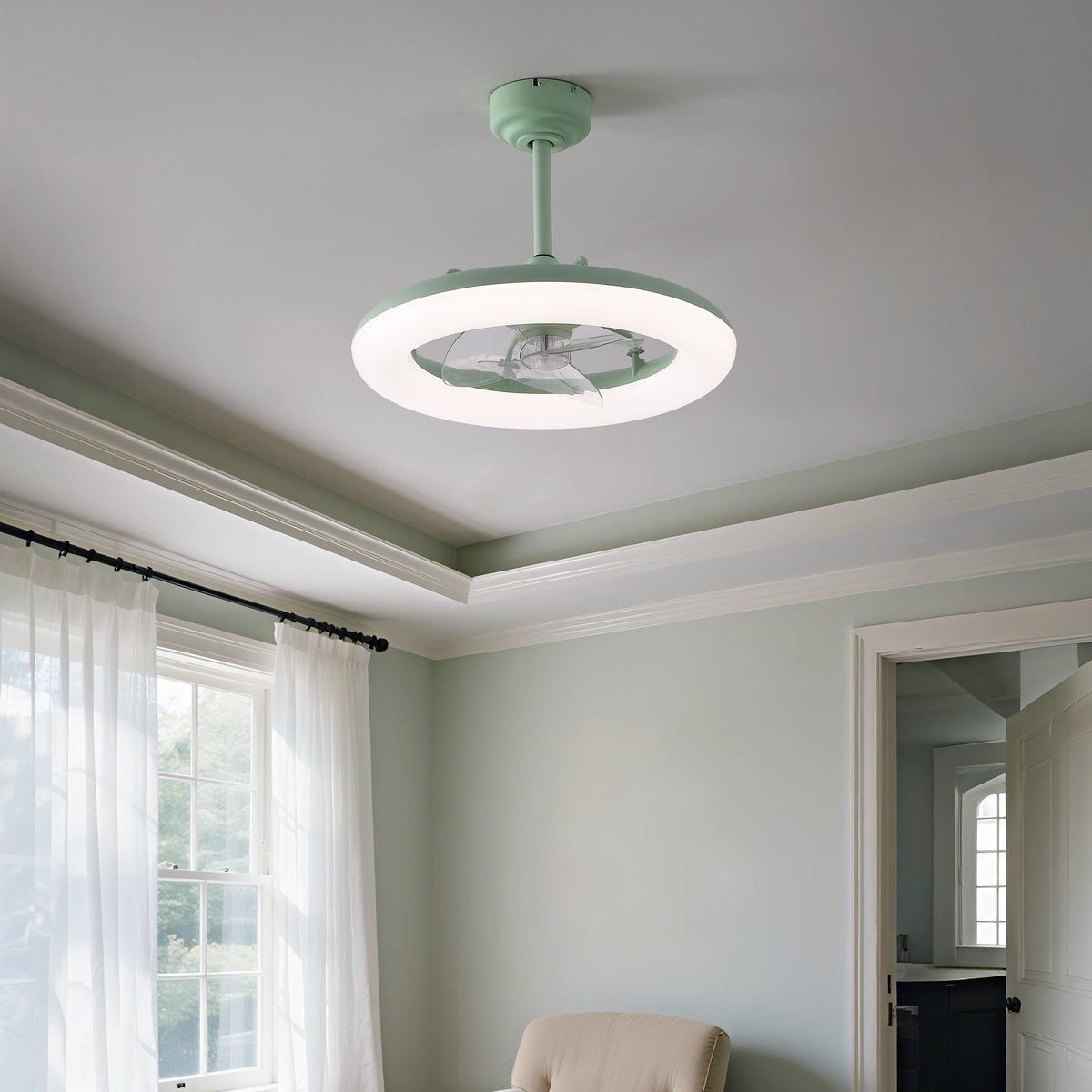Bhavu 21.5" Contemporary Minimalist 3-Speed Metal Mobile-App/Remote-Controlled Dimmable Smart Integrated LED Ceiling Fan