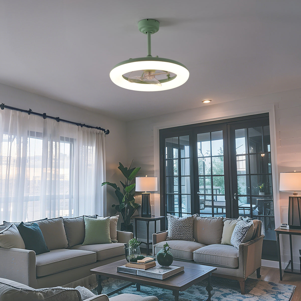 Bhavu 21.5" Contemporary Minimalist 3-Speed Metal Mobile-App/Remote-Controlled Dimmable Smart Integrated LED Ceiling Fan