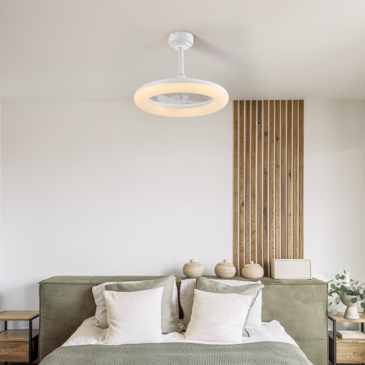 Bhavu 21.5" Contemporary Minimalist 3-Speed Metal Mobile-App/Remote-Controlled Dimmable Smart Integrated LED Ceiling Fan