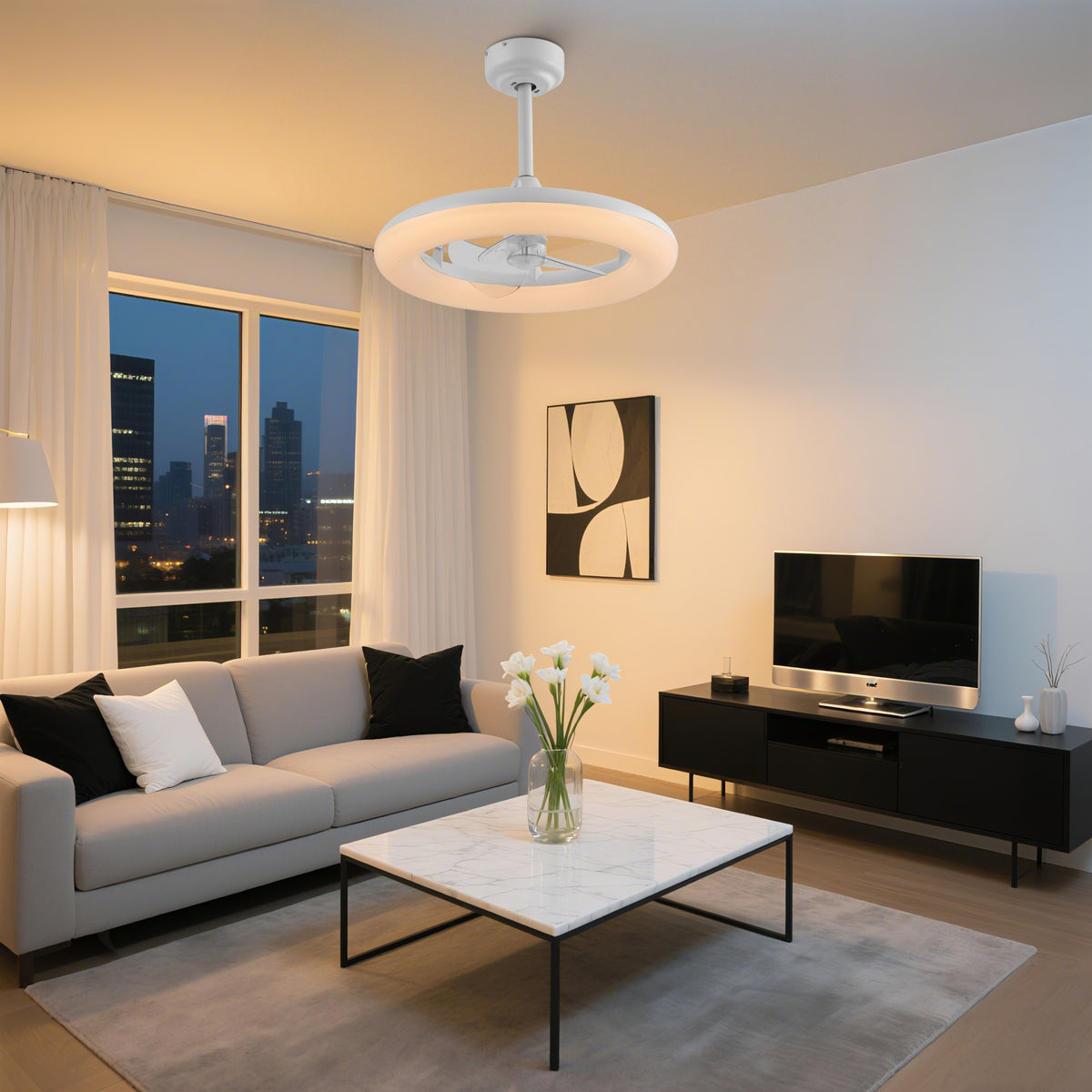 Bhavu 21.5" Contemporary Minimalist 3-Speed Metal Mobile-App/Remote-Controlled Dimmable Smart Integrated LED Ceiling Fan