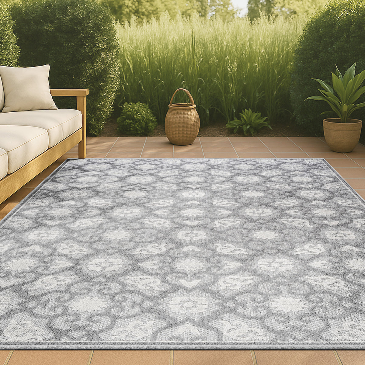 Lower Gallia Tile Trellis High-Low Indoor/Outdoor Area Rug