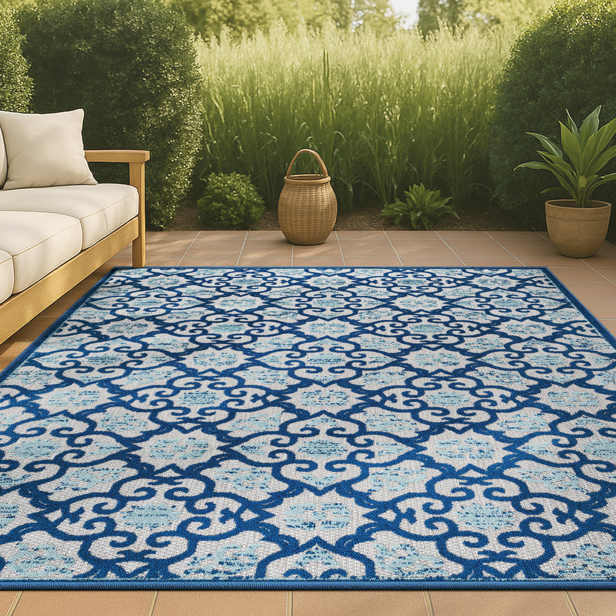 Lower Gallia Tile Trellis High-Low Indoor/Outdoor Area Rug