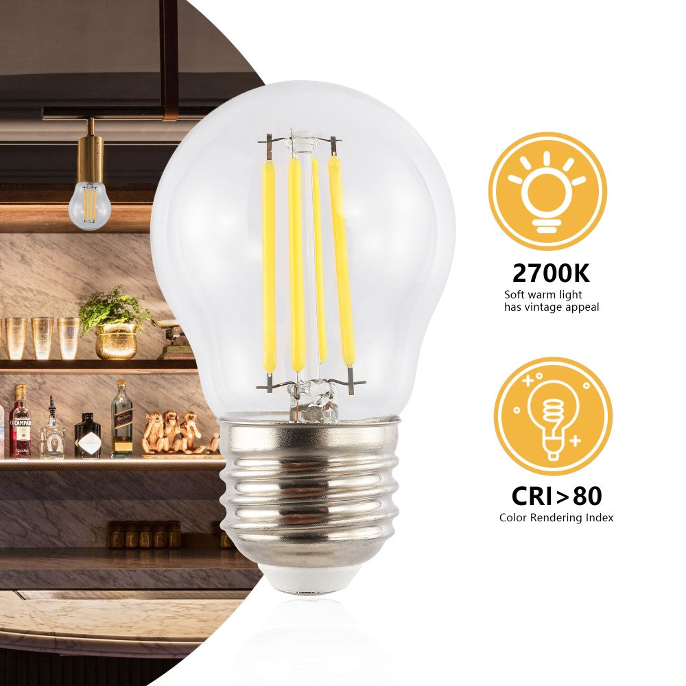 Klur Non-Dimmable G45-4W LED Edison Glass Bulbs with E26 Base