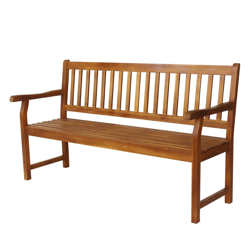 Mischa Slat-Back 600-Lbs Support Acacia Wood Outdoor Garden Patio Bench