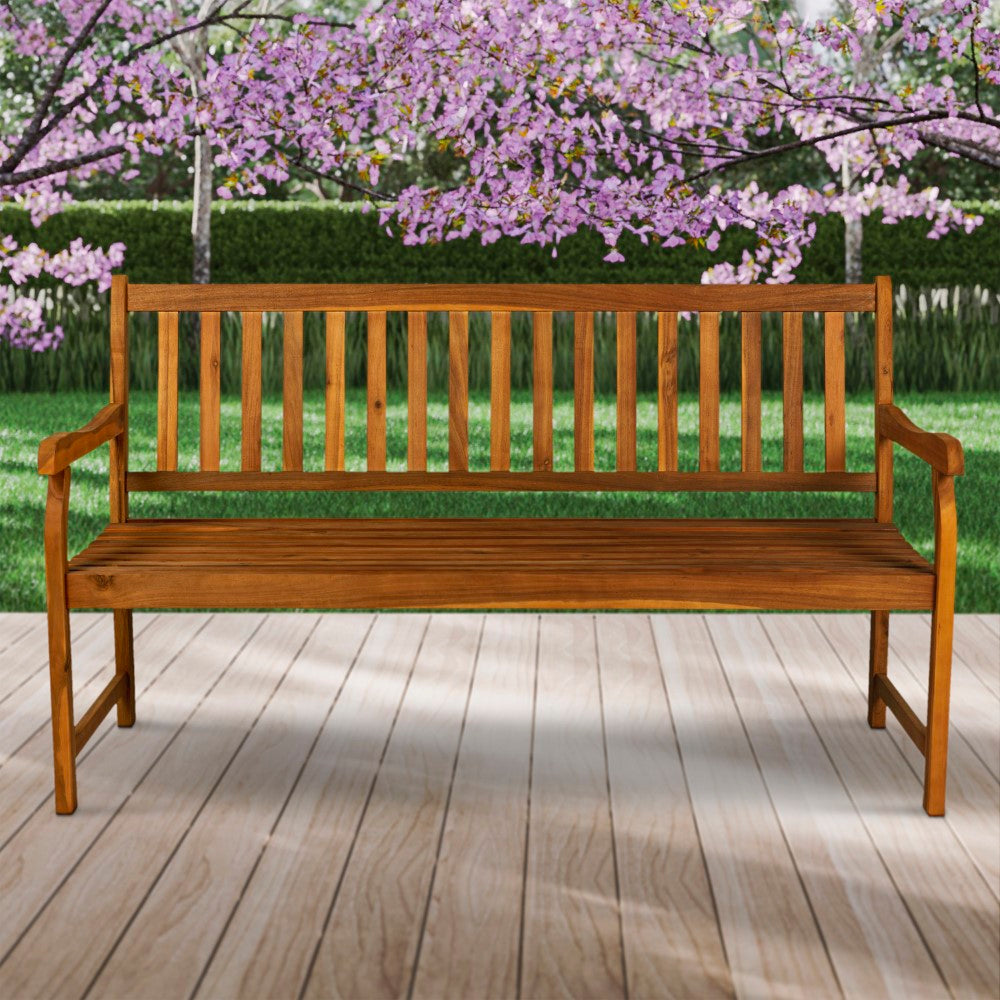 Mischa Slat-Back 600-Lbs Support Acacia Wood Outdoor Garden Patio Bench