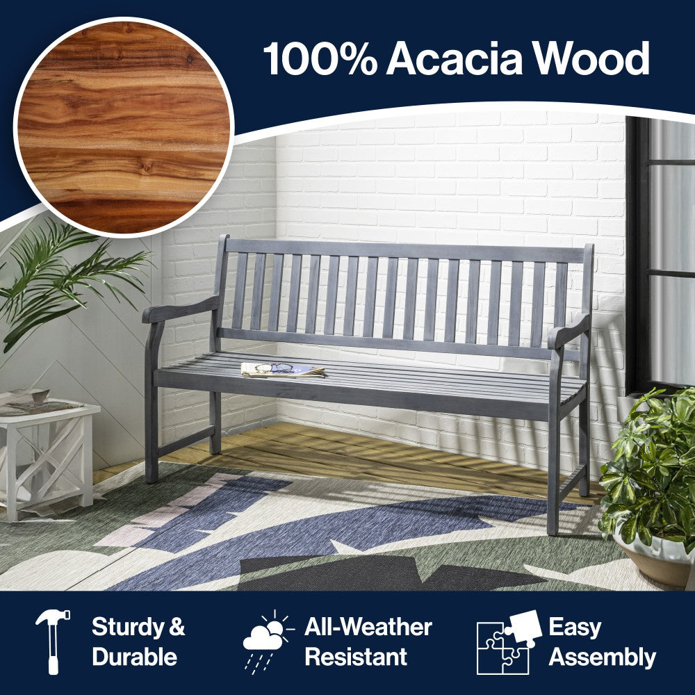 Mischa Slat-Back 600-Lbs Support Acacia Wood Outdoor Garden Patio Bench