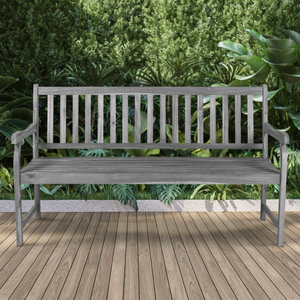 Mischa Slat-Back 600-Lbs Support Acacia Wood Outdoor Garden Patio Bench