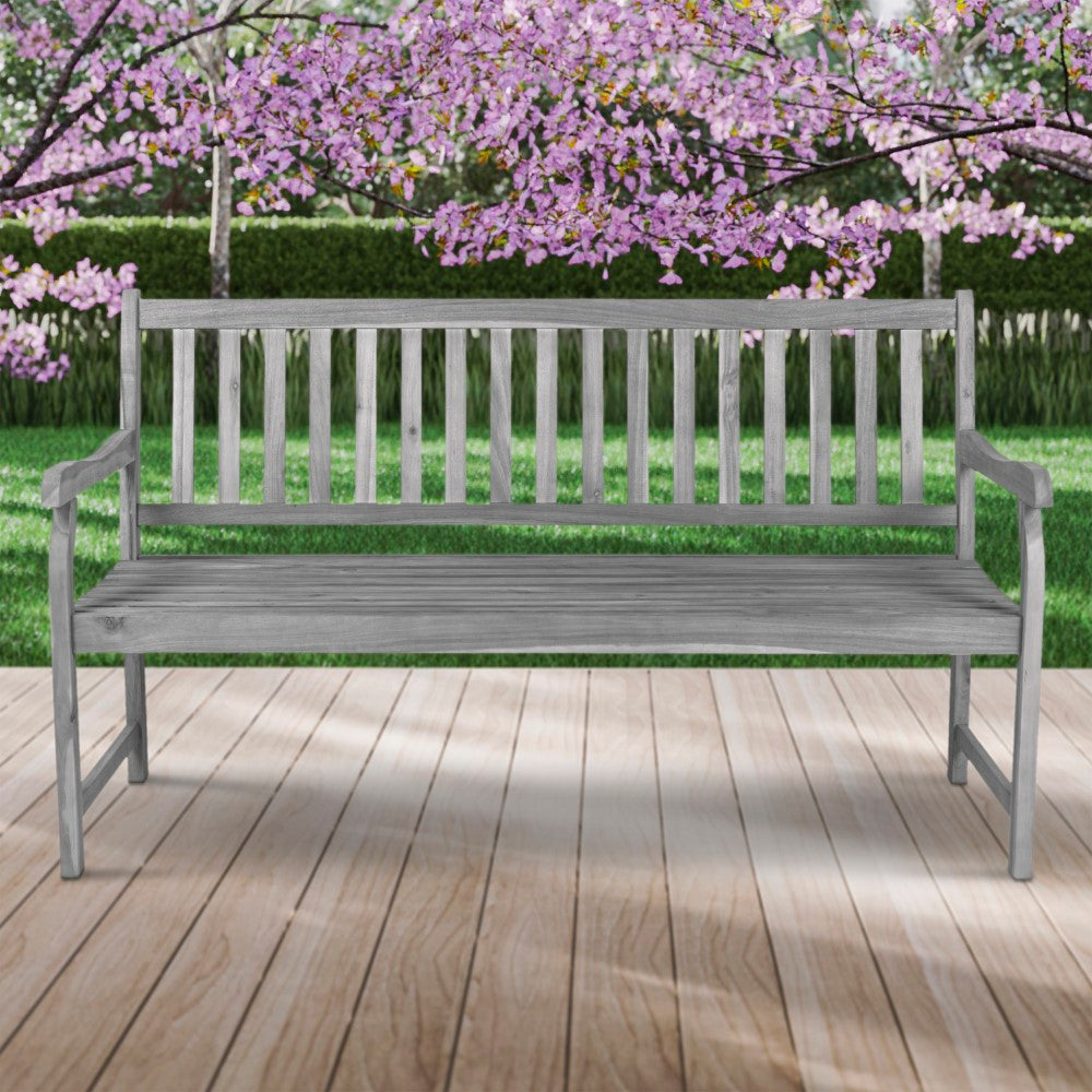 Mischa Slat-Back 600-Lbs Support Acacia Wood Outdoor Garden Patio Bench