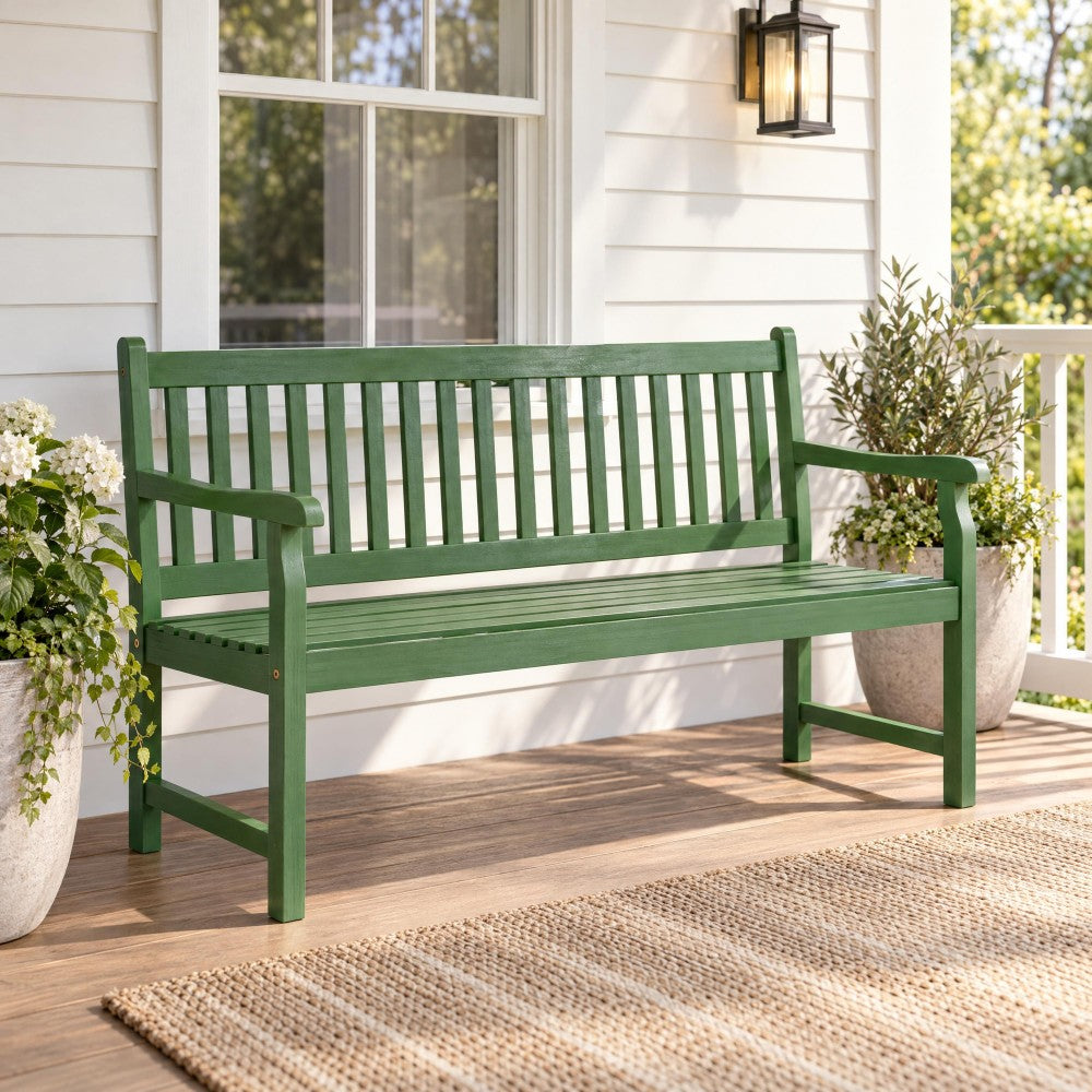 Mischa Slat-Back 600-Lbs Support Acacia Wood Outdoor Garden Patio Bench