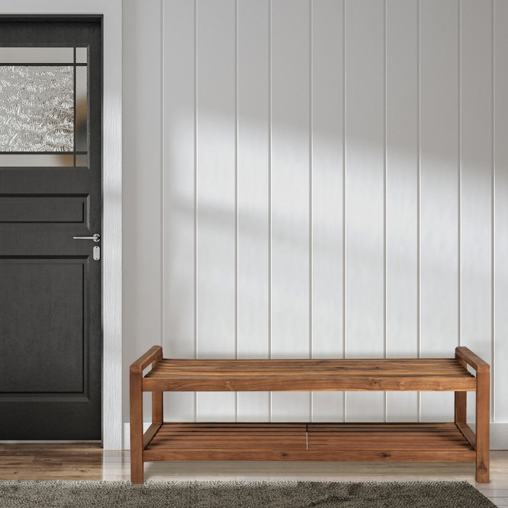 Walker 50.8" 3-Seat Mid-Century Modern 600-Lbs Support Acacia Wood Slat Outdoor Shoe Rack