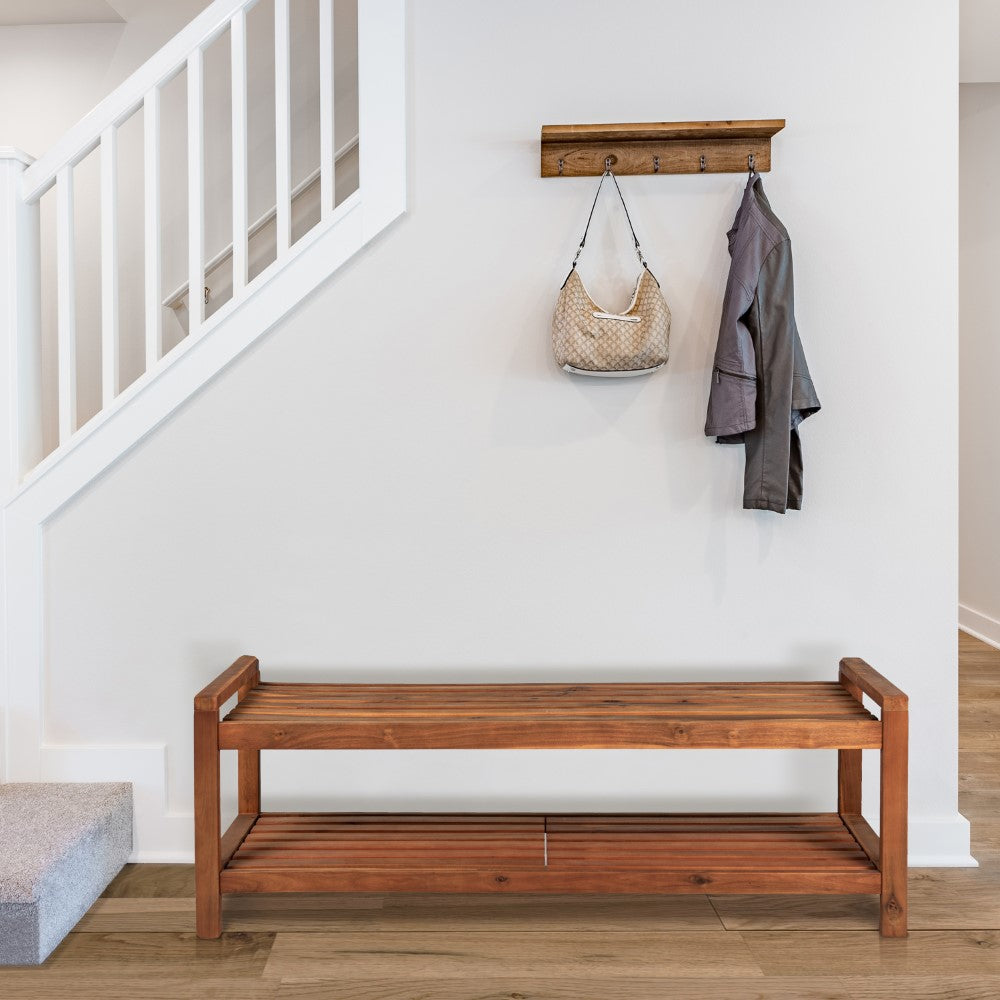 Walker 50.8" 3-Seat Mid-Century Modern 600-Lbs Support Acacia Wood Slat Outdoor Shoe Rack