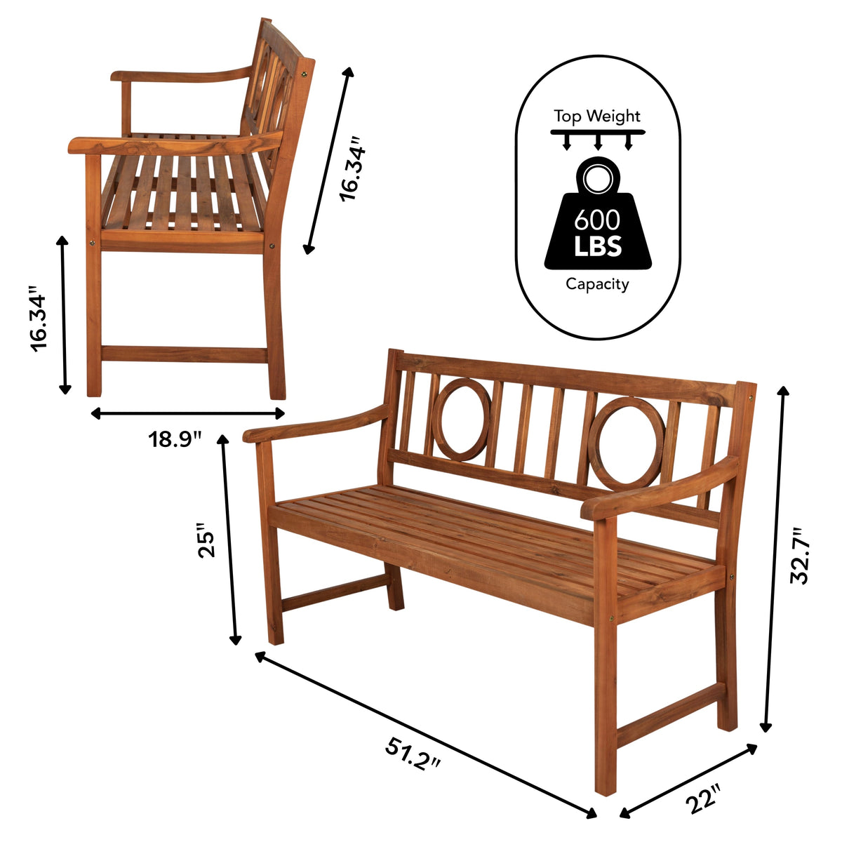 Gia Circle-Back 600-Lbs Support Acacia Wood Outdoor Garden Patio Bench