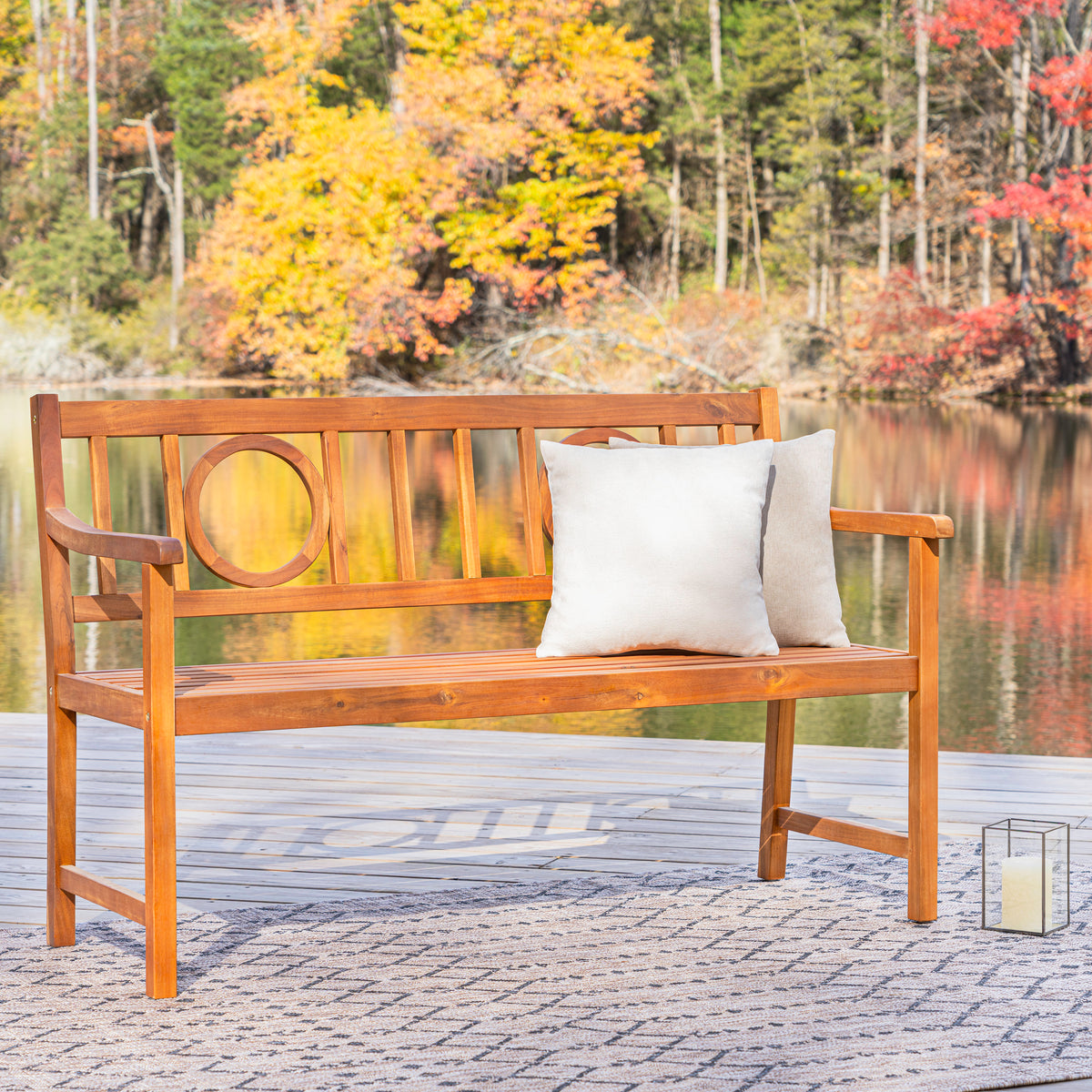 Gia Circle-Back 600-Lbs Support Acacia Wood Outdoor Garden Patio Bench