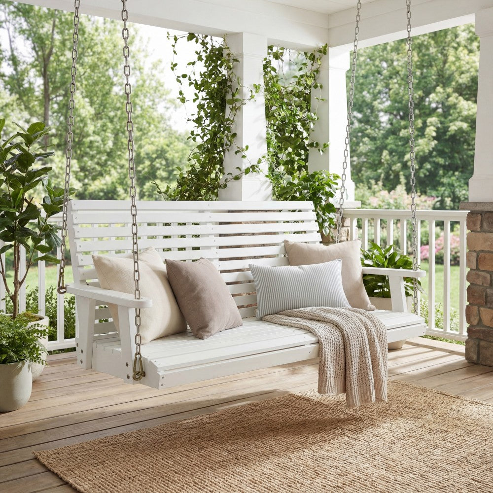 Solen 51" Coastal Farmhouse 2-Seat Slate-Back 705-Lbs Support Acacia Wood Outdoor Porch Swing