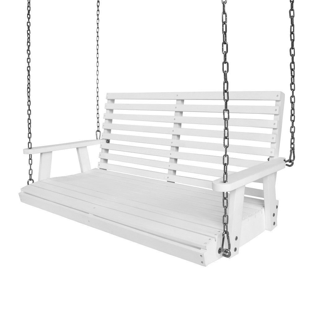Solen 51" Coastal Farmhouse 2-Seat Slate-Back 705-Lbs Support Acacia Wood Outdoor Porch Swing