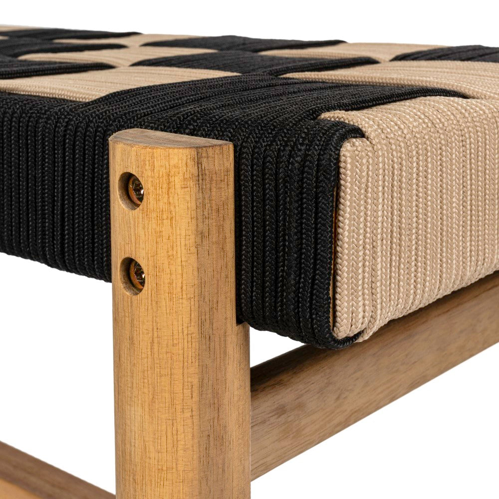 Lunapine 48" 2-Seat Backless 700-Lbs Support Acacia Wood Outdoor Bench With Checkerboard Woven Rope Seat
