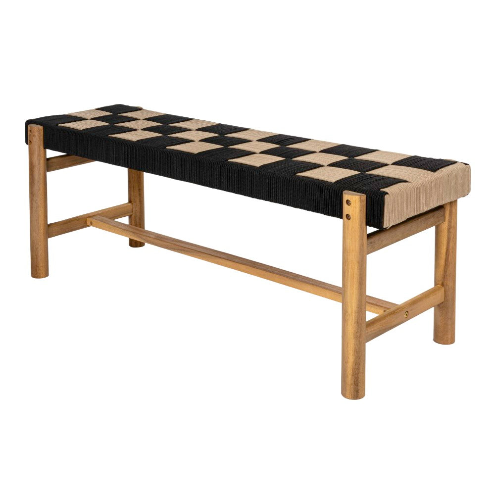 Lunapine 48" 2-Seat Backless 700-Lbs Support Acacia Wood Outdoor Bench With Checkerboard Woven Rope Seat