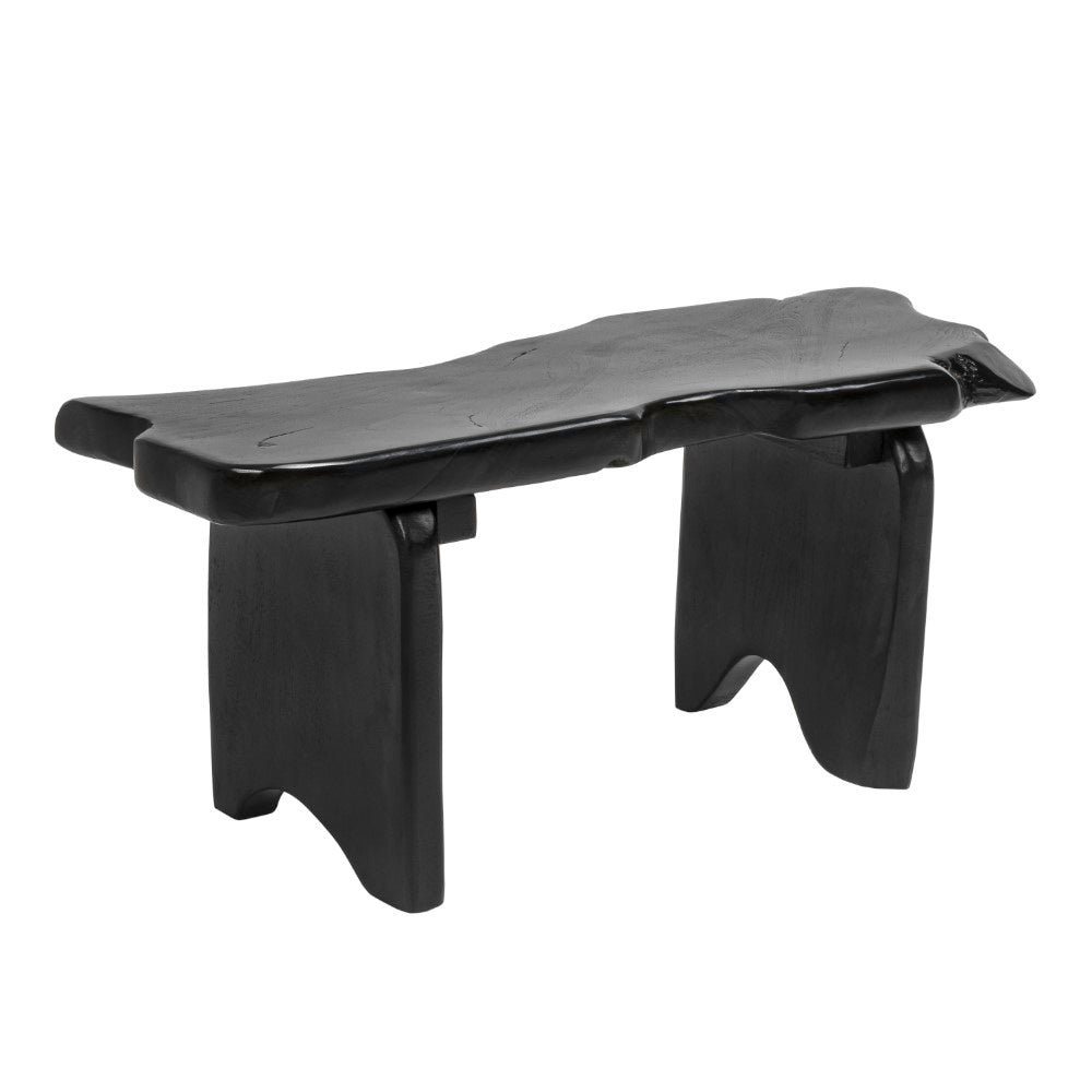 Arvyn 35.4" Handcrafted Rustic Minimalist Live Edge Solid Teak Wood Entryway Bench