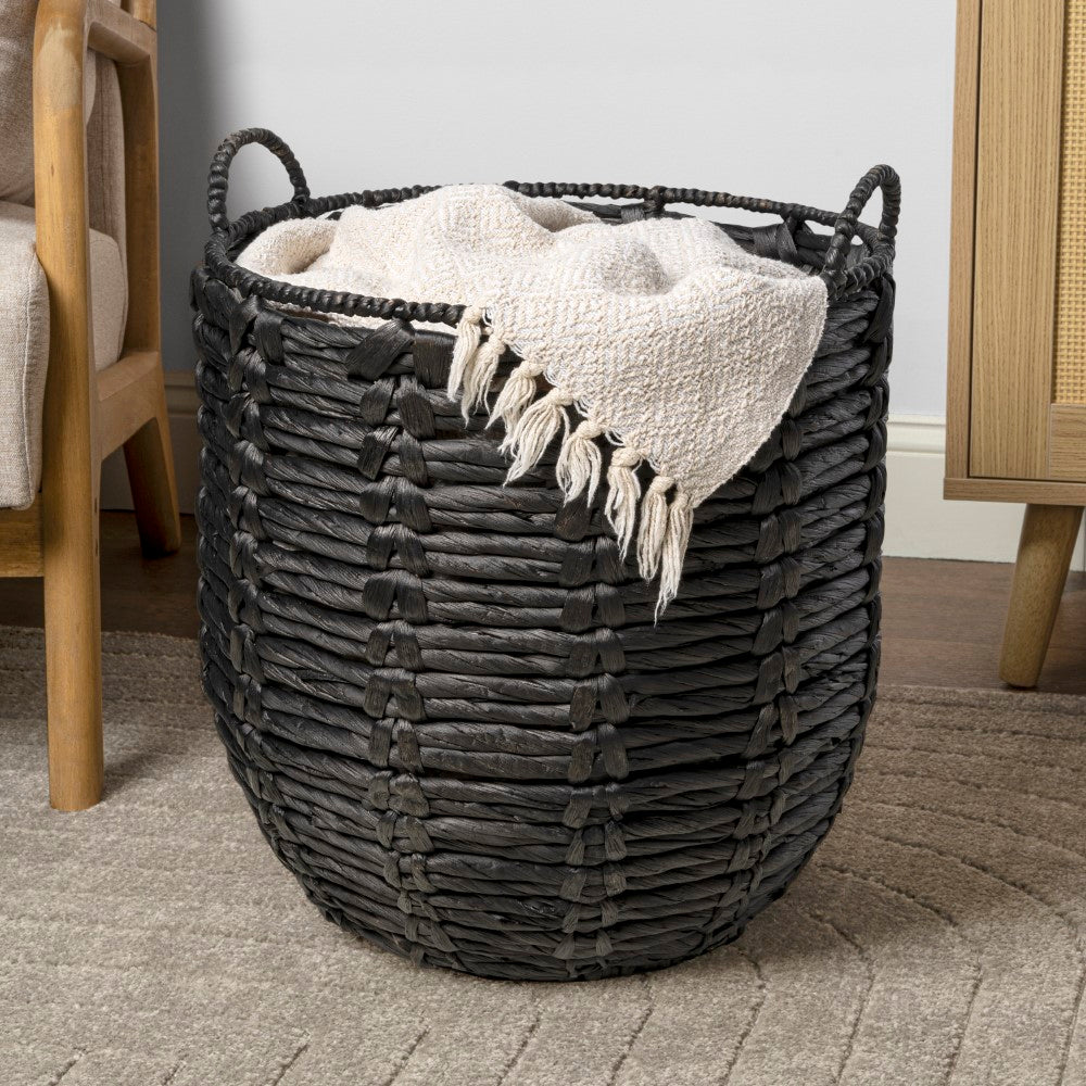 Laurel Bohemian Handwoven Abaca Hamper Basket with Handles
