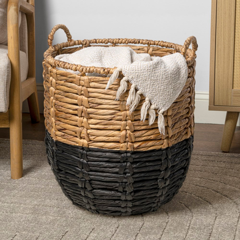 Laurel Bohemian Handwoven Abaca Hamper Basket with Handles