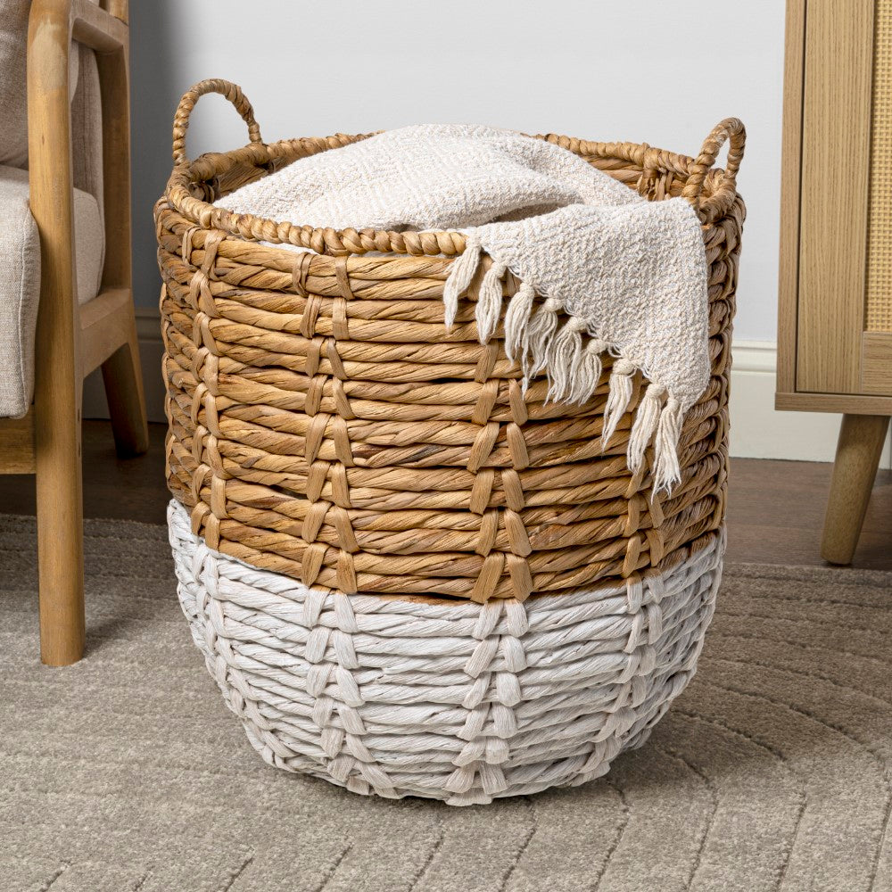 Laurel Bohemian Handwoven Abaca Hamper Basket with Handles