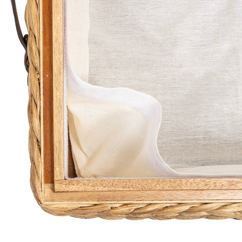 Chett Minimalist Hand-Woven Hyacinth/Wood Underbed Storage Bin with Wheels and Handles