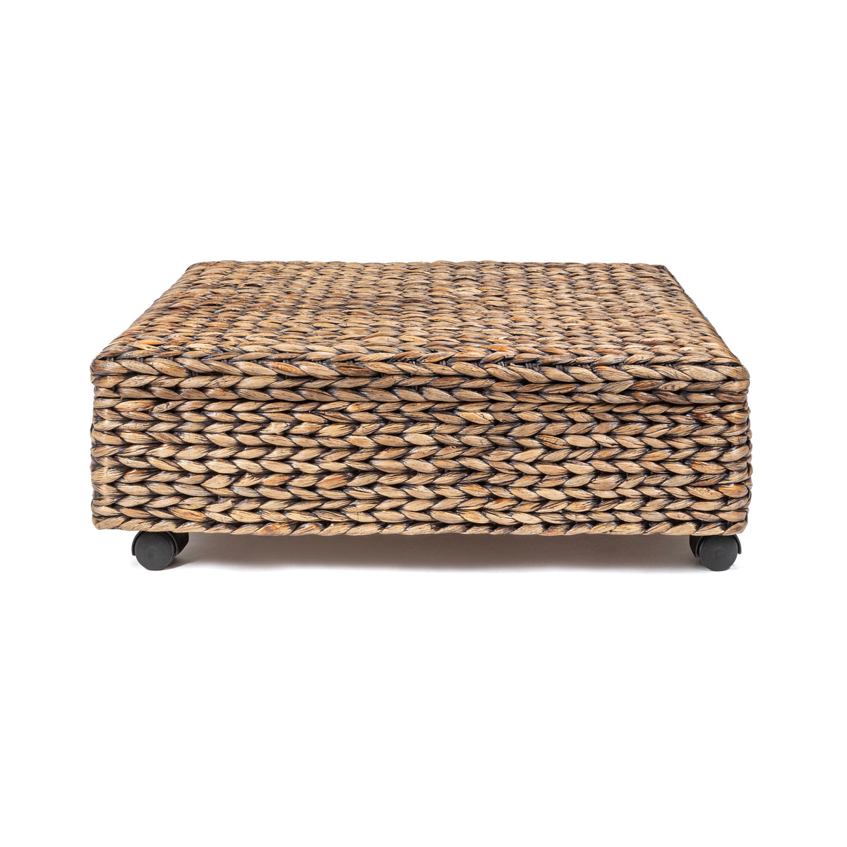 Chett Minimalist Hand-Woven Hyacinth/Wood Underbed Storage Bin with Wheels and Handles