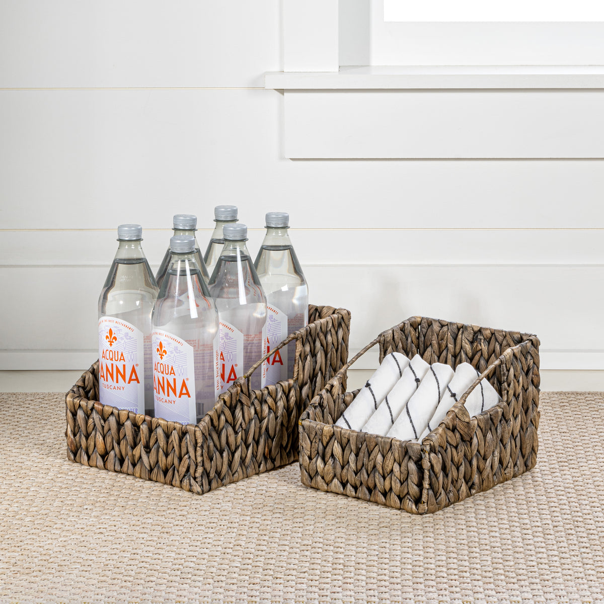 Havanah Southwestern Hand-Woven Hyacinth Slanted Nesting Baskets with Handles