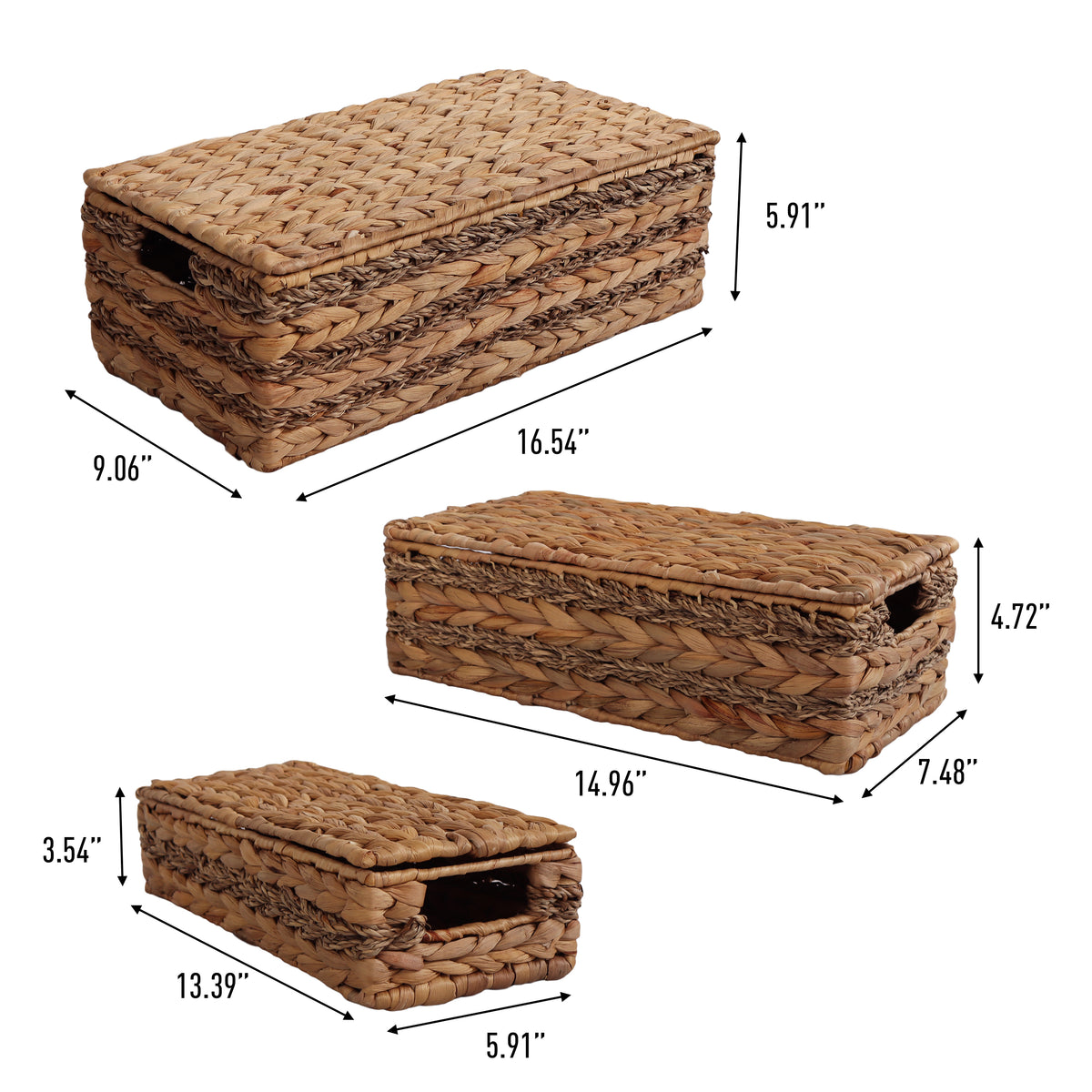 Cedar Classic Farmhouse Handwoven Hyacinth Storage Baskets with Handles and Lids