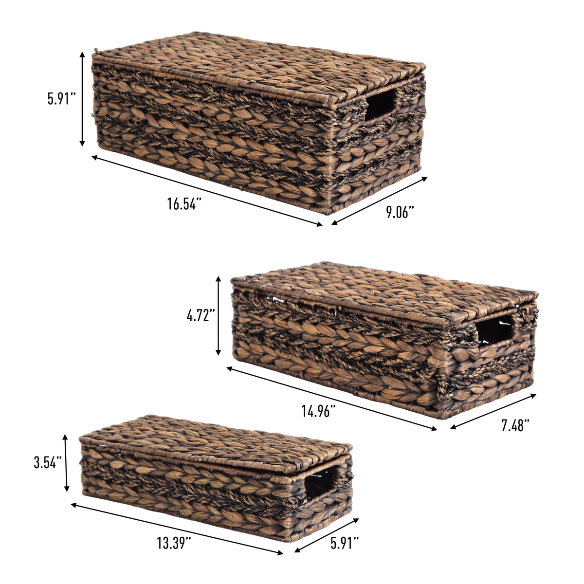 Cedar Classic Farmhouse Handwoven Hyacinth Storage Baskets with Handles and Lids