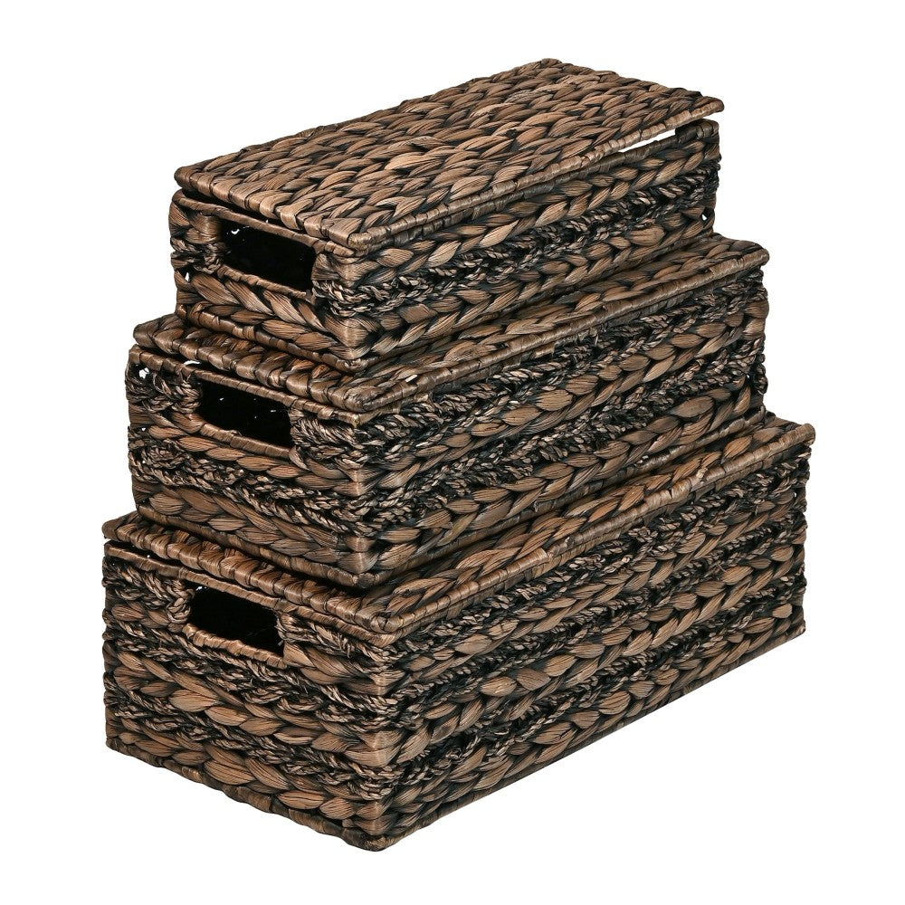 Cedar Classic Farmhouse Handwoven Hyacinth Storage Baskets with Handles and Lids