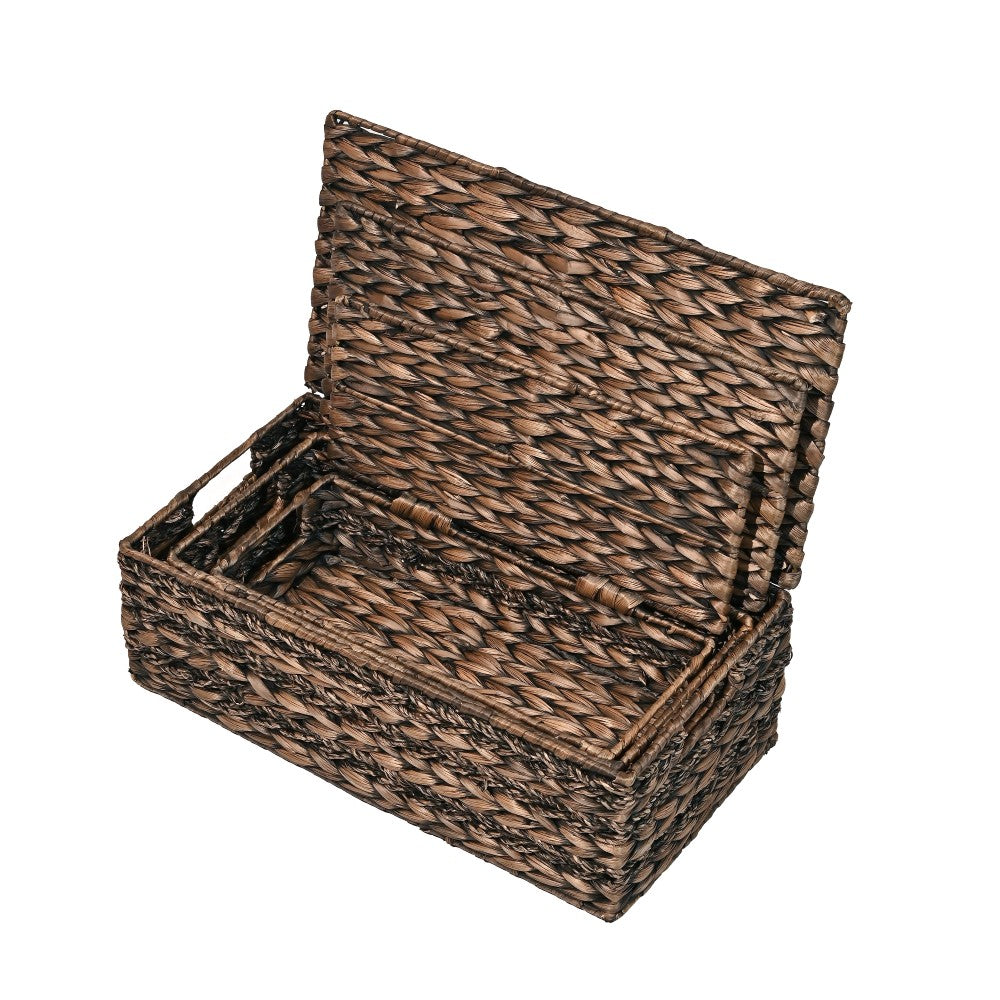 Cedar Classic Farmhouse Handwoven Hyacinth Storage Baskets with Handles and Lids