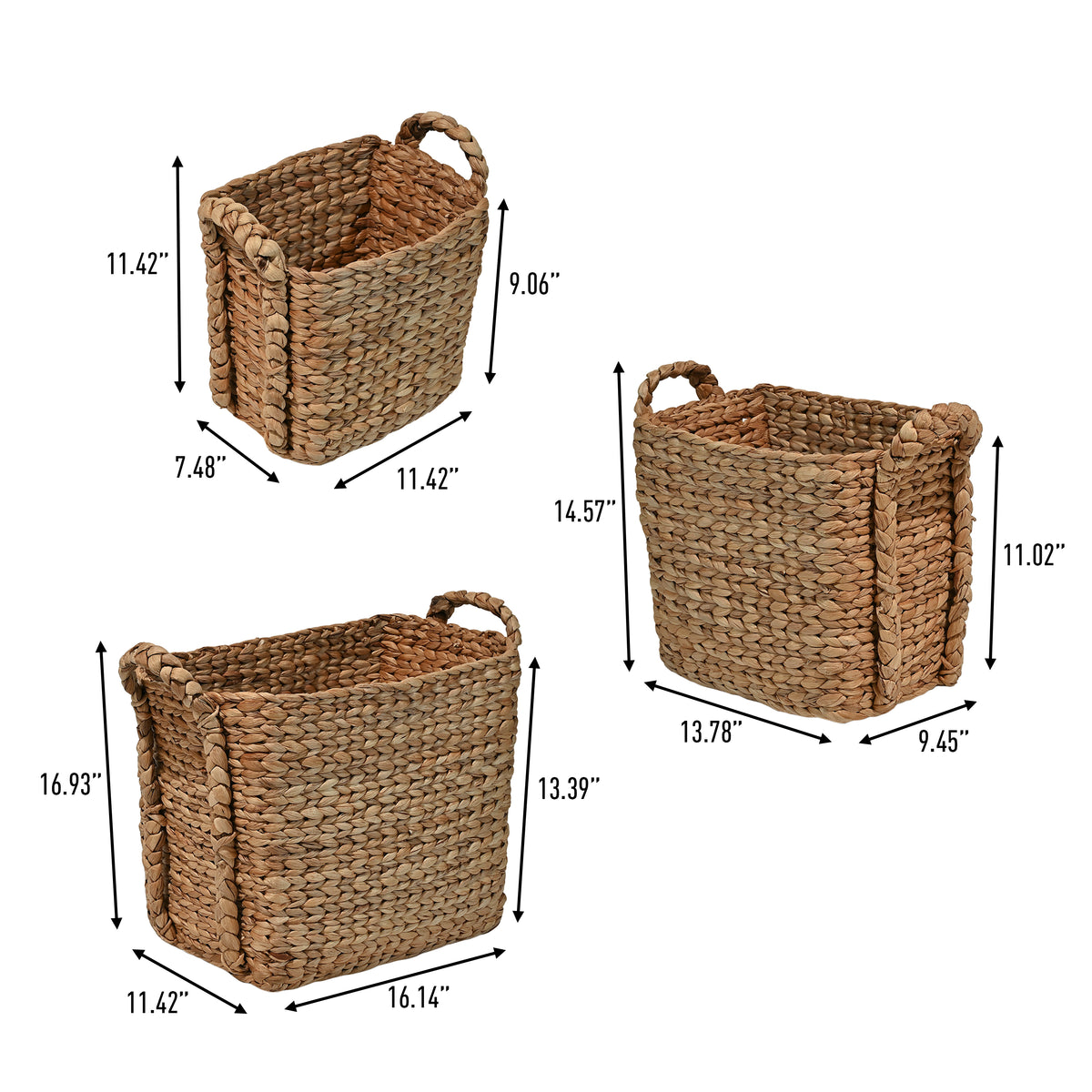 Granite Farmhouse Classic Handwoven Hyacinth Rectangle Storage Floor Baskets with Handles