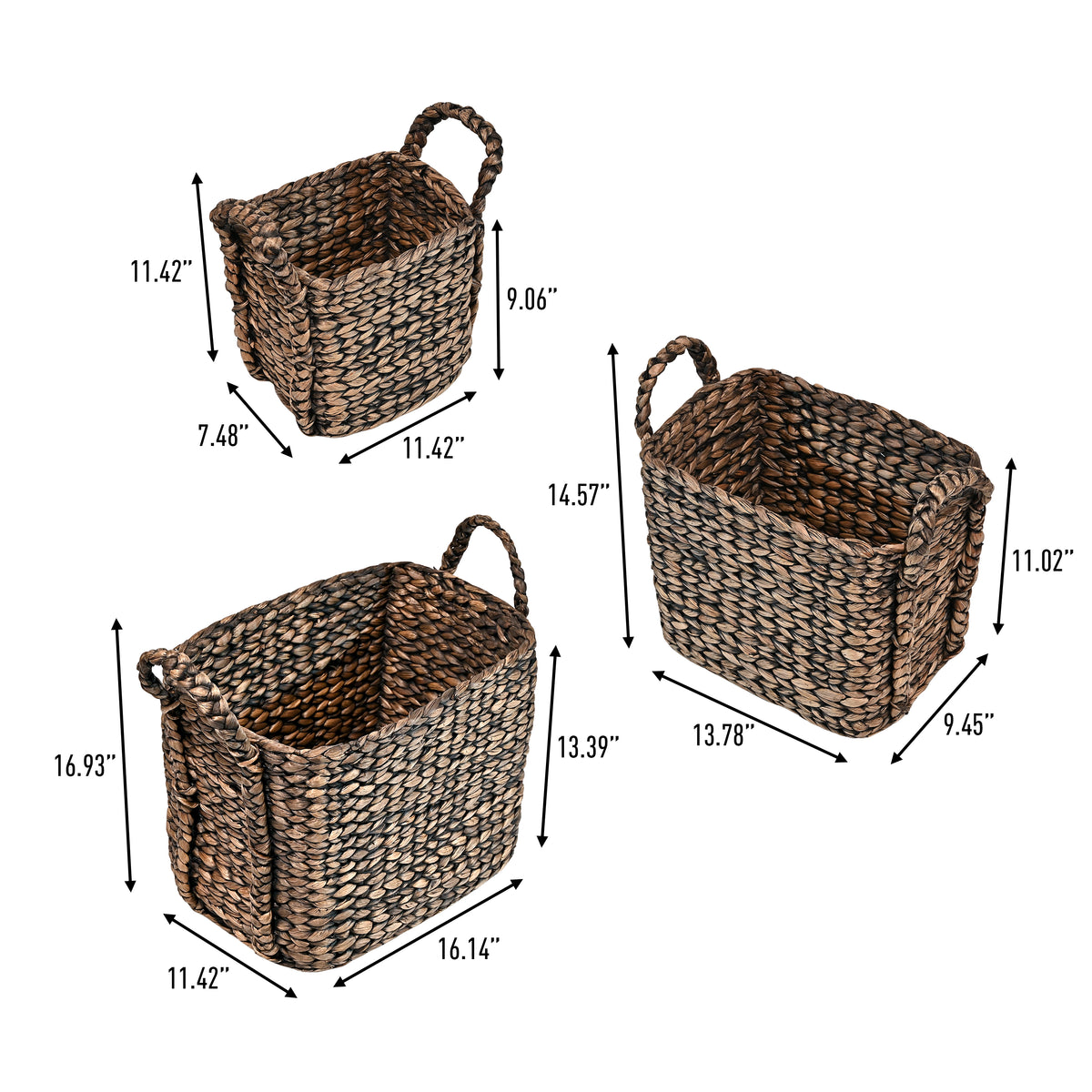 Granite Farmhouse Classic Handwoven Hyacinth Rectangle Storage Floor Baskets with Handles