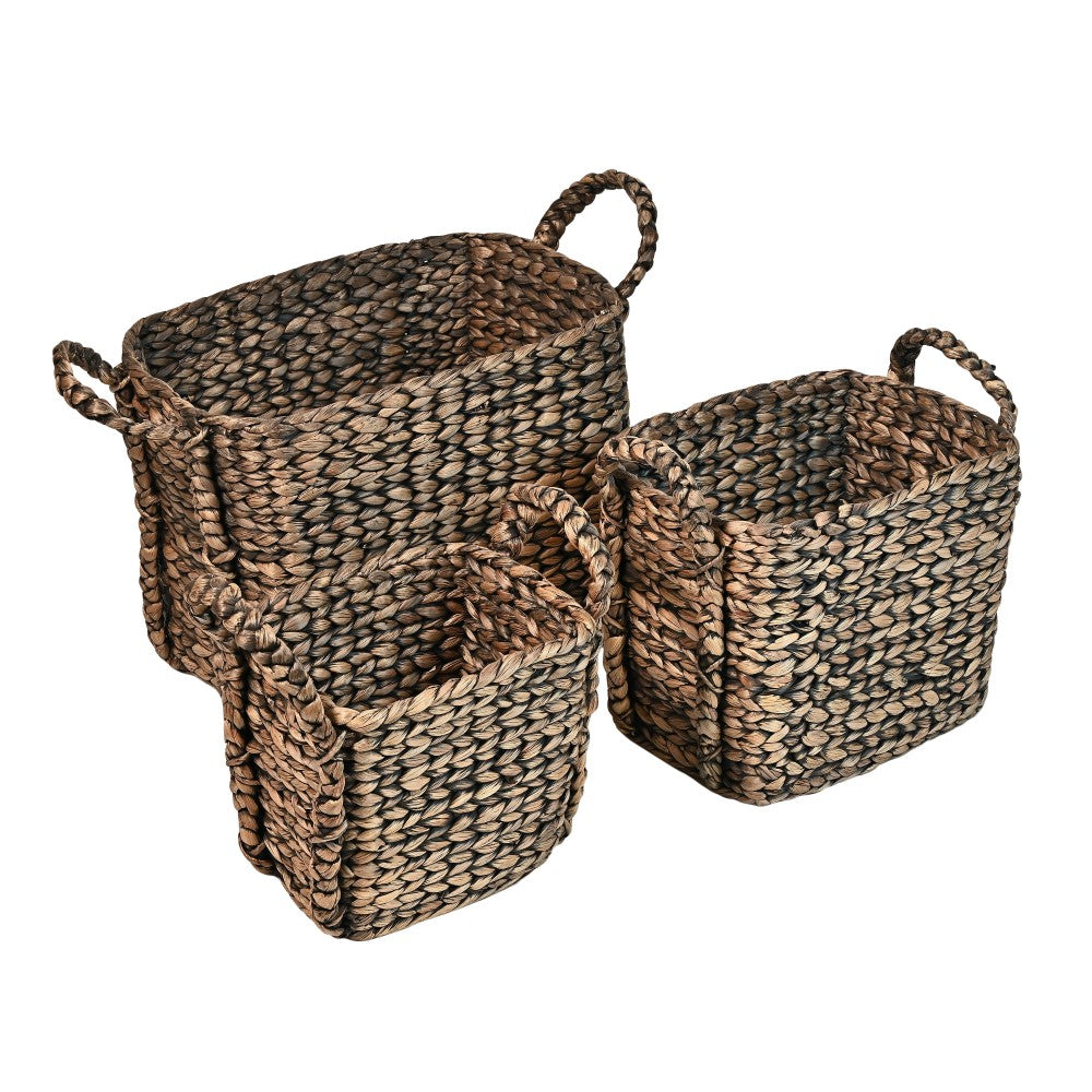 Granite Farmhouse Classic Handwoven Hyacinth Rectangle Storage Floor Baskets with Handles