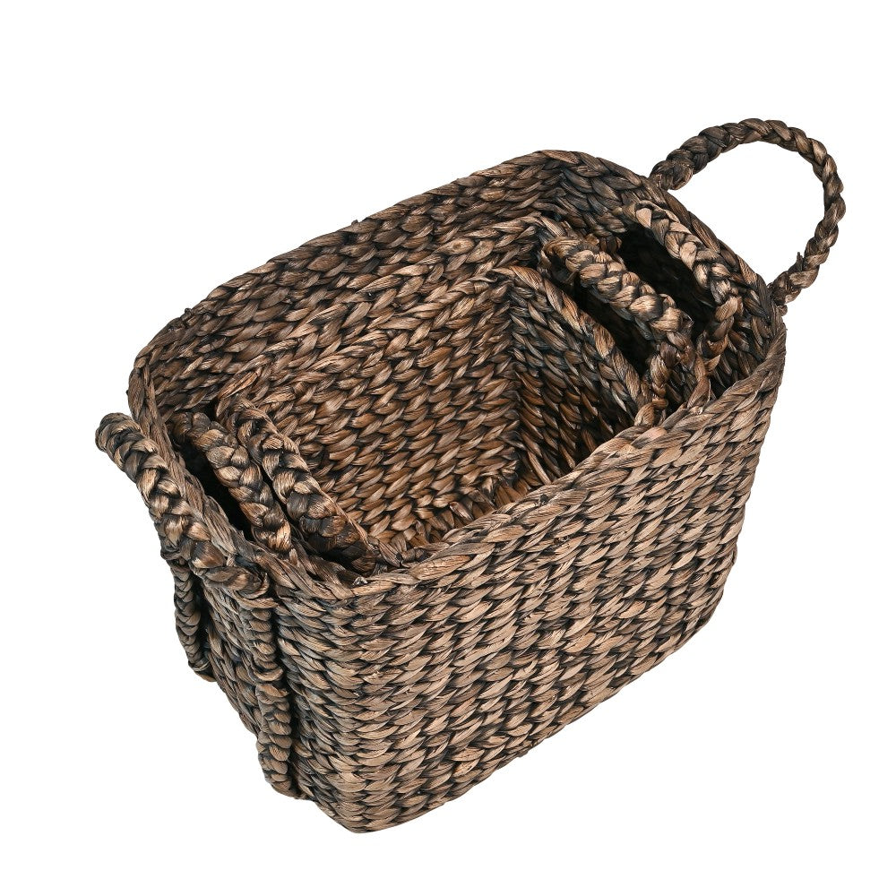 Granite Farmhouse Classic Handwoven Hyacinth Rectangle Storage Floor Baskets with Handles