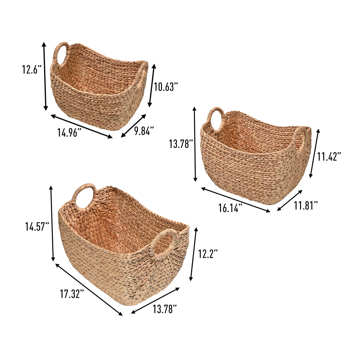 Dune Farmhouse Classic Handwoven Hyacinth Storage Boat Baskets with Handles