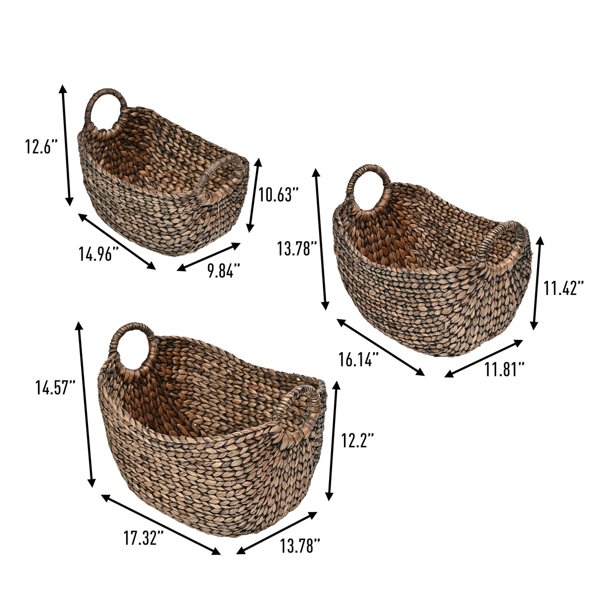 Dune Farmhouse Classic Handwoven Hyacinth Storage Boat Baskets with Handles