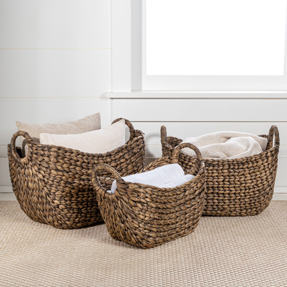 Dune Farmhouse Classic Handwoven Hyacinth Storage Boat Baskets with Handles