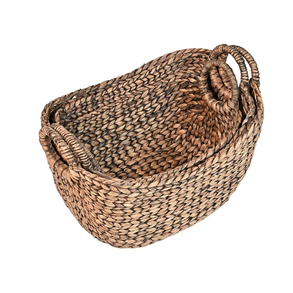 Dune Farmhouse Classic Handwoven Hyacinth Storage Boat Baskets with Handles