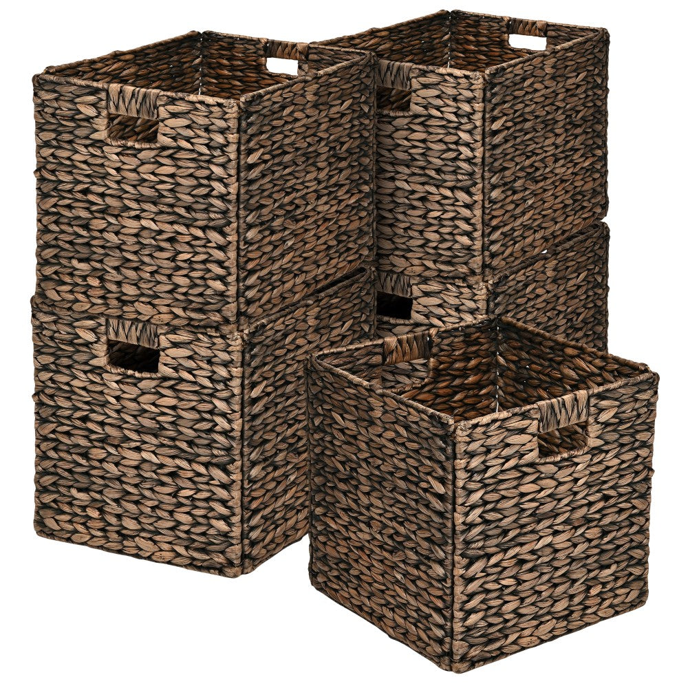 Fern Classic Farmhouse Handwoven Hyacinth Collapsible Storage Cube Baskets with Handles