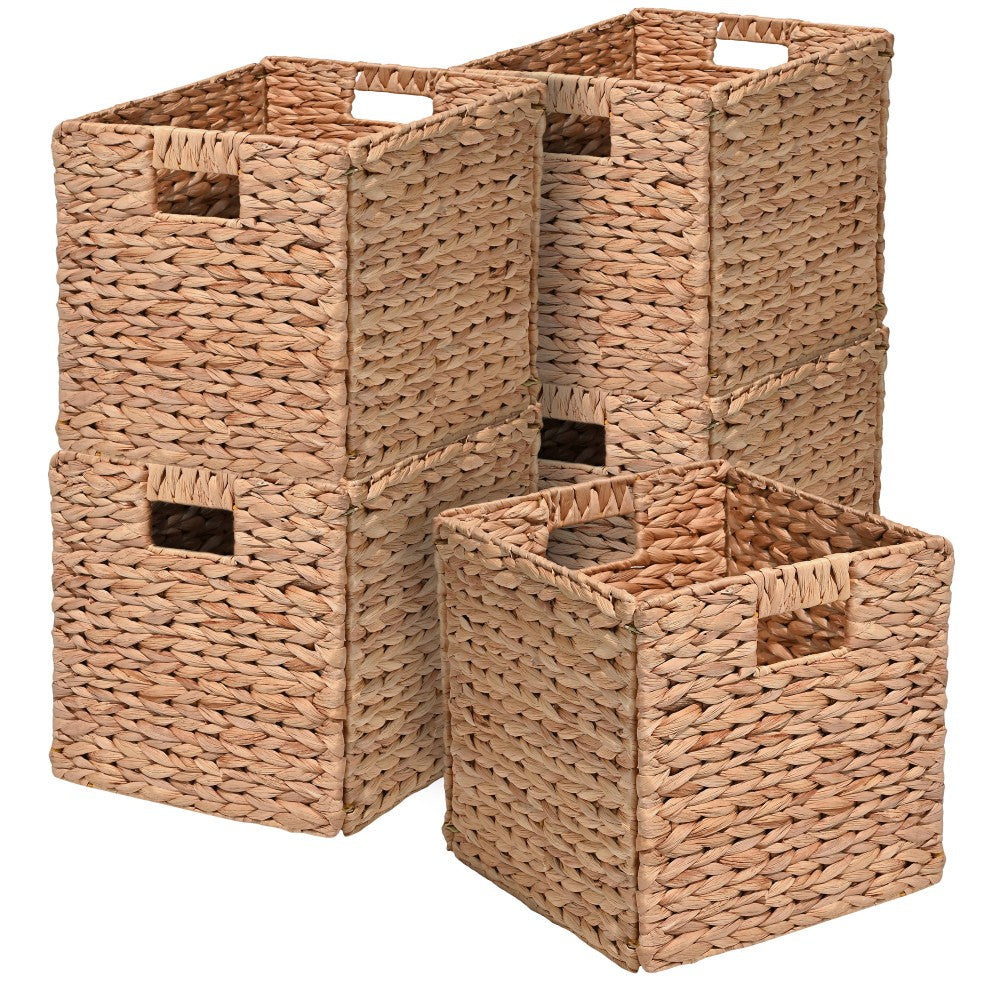 Fern Classic Farmhouse Handwoven Hyacinth Collapsible Storage Cube Baskets with Handles