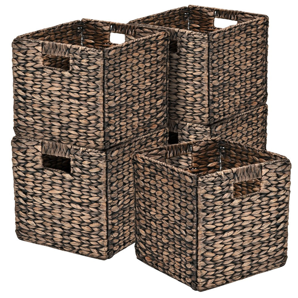 Fern Classic Farmhouse Handwoven Hyacinth Collapsible Storage Cube Baskets with Handles