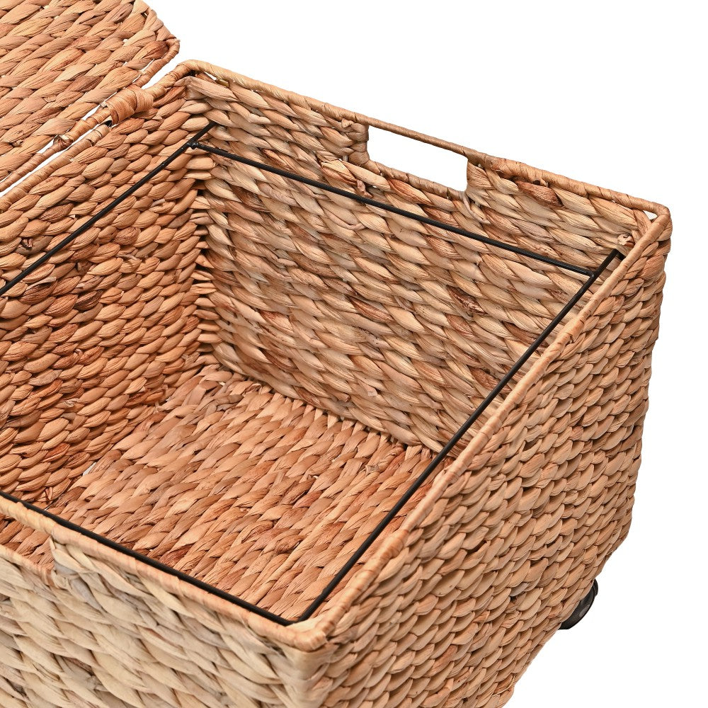 Snow 18.11" Classic Farmhouse Handwoven Hyacinth Rolling Filing Basket with Lid and 360 Degree Lockable Wheels
