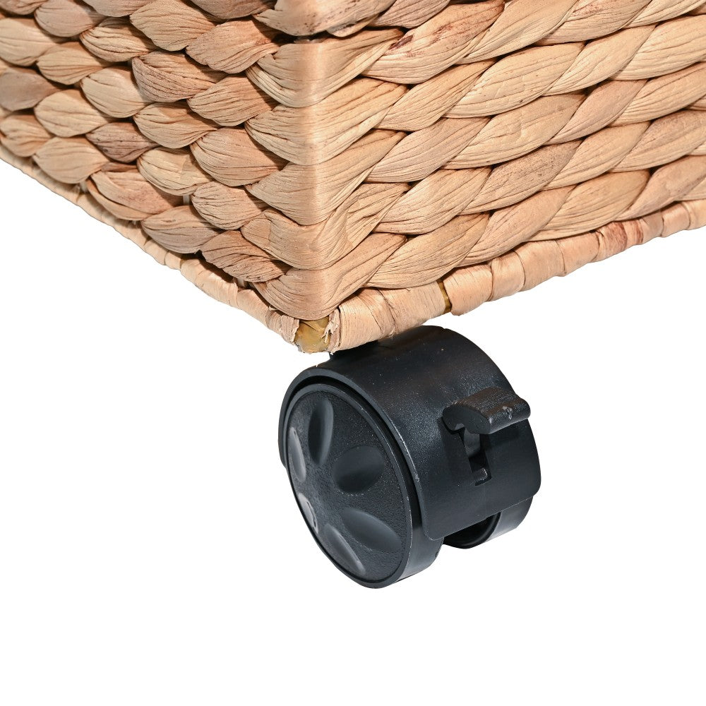 Snow 18.11" Classic Farmhouse Handwoven Hyacinth Rolling Filing Basket with Lid and 360 Degree Lockable Wheels