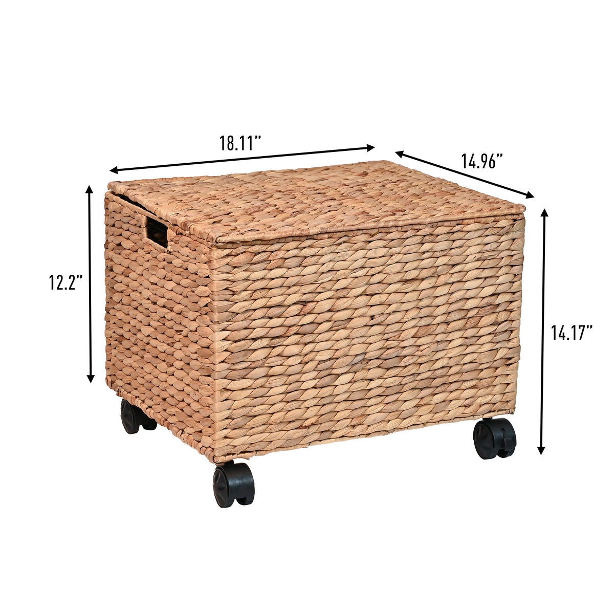 Snow 18.11" Classic Farmhouse Handwoven Hyacinth Rolling Filing Basket with Lid and 360 Degree Lockable Wheels